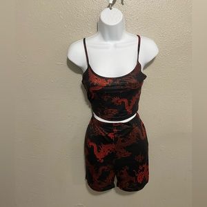 Chinese themed crop top biker short set
